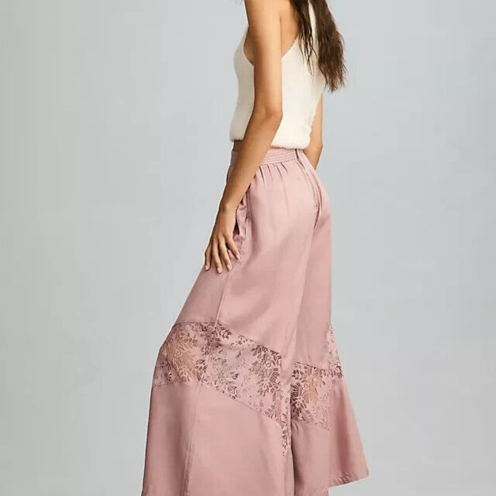 Anthropologie SILKY PALAZZO PANTS Unusual Mauve Neutral sz 16 Rich Mom on-trend